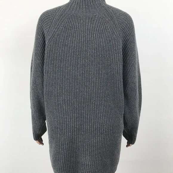 Women’s Dark Gray Turtleneck Long Sweater Dress – Warm Winter Knit - Picture 4 of 9